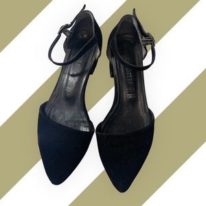 Gold step black velour heels size 38